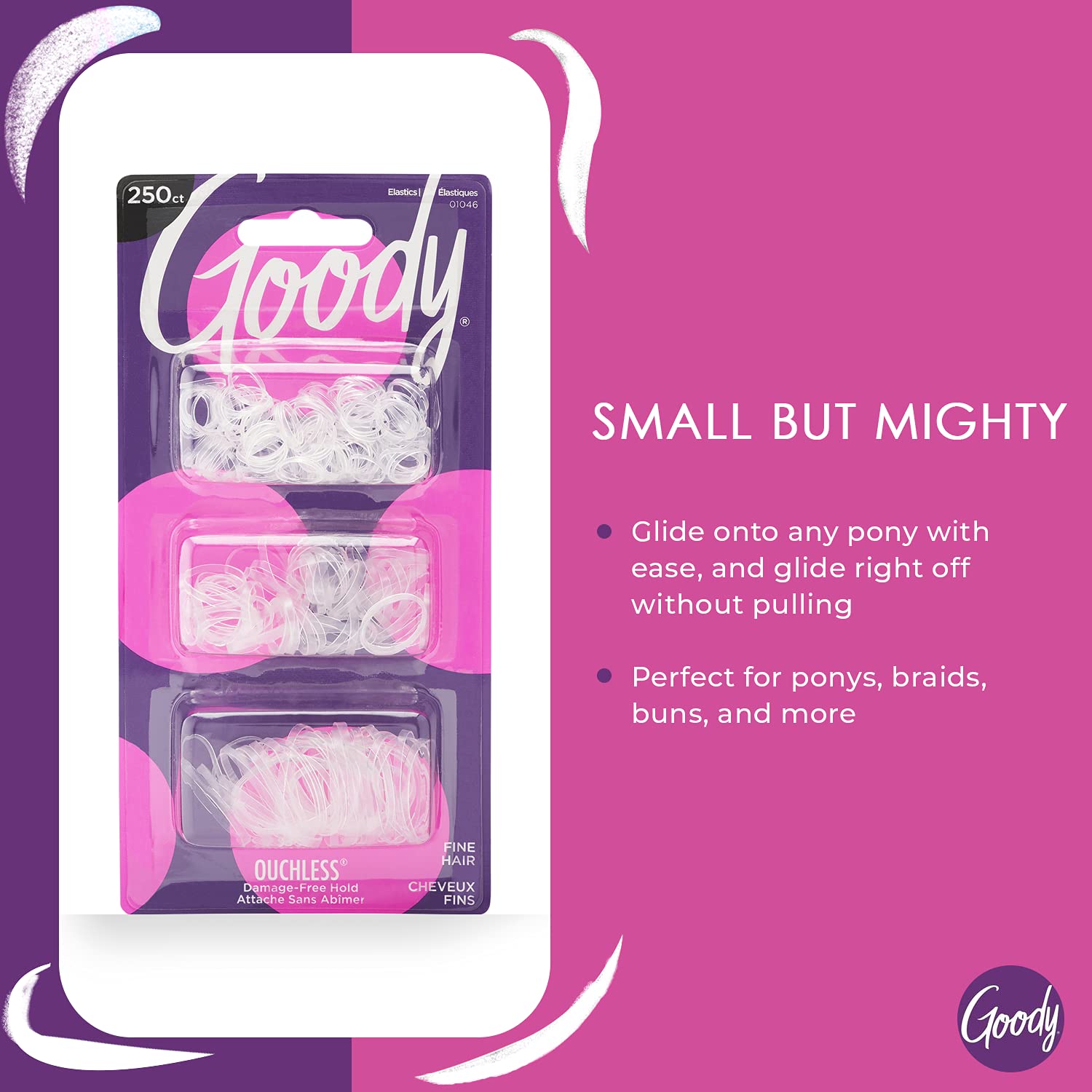 Goody Ouchless Polyband Hair Ties - 250 Ct, Clear, Latex Hair Bands for Women's Hair, Easy Glide, Ultra-Strong Hold Hair Accessories for Women & Men, Secure Hold Ridge Design, All Hair Types - Image 3