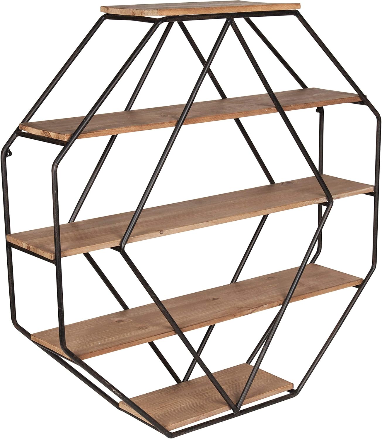 Kate and Laurel Lintz Large Octagon Shaped Floating Wood Book Shelves for Decorative Wall Display, Black Metal Frame with Rustic Brown Shelves - Image 4