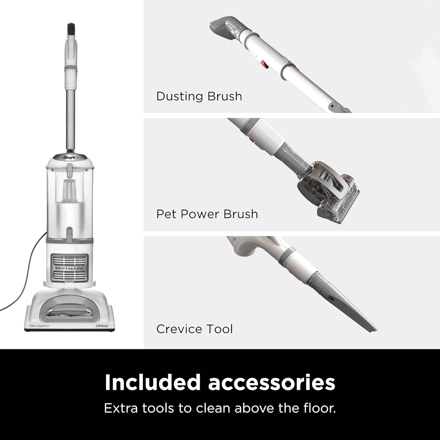 Shark | Upright Vacuum Cleaner | Navigator Lift-Away | Swivel Steering | HEPA Filter | Vacuum for Pet Hair | Crevice Tool & Dusting Brush Included | For Carpets & Hard Floors | White/Silver | NV356E - Image 2