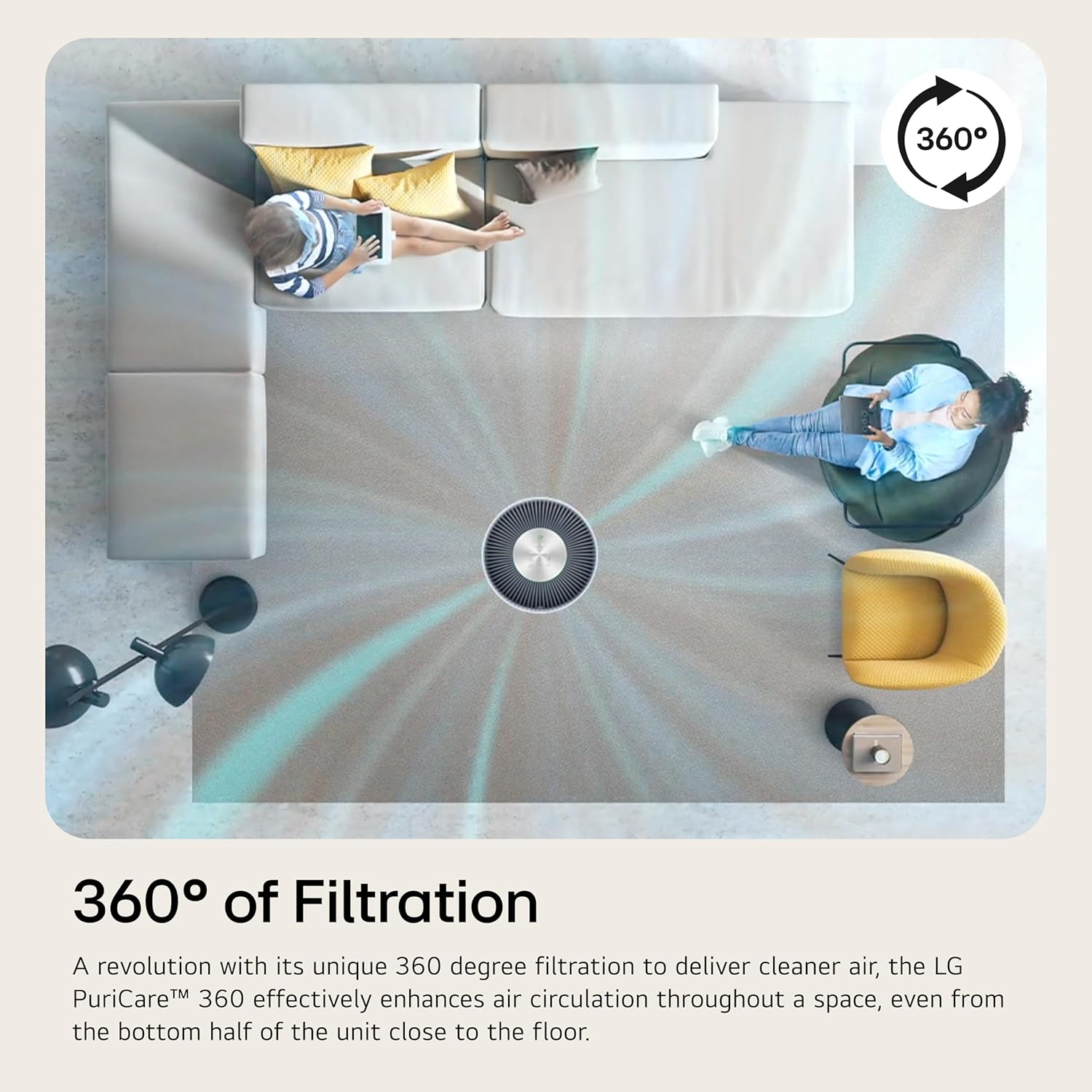 LG PuriCare 360 Air Purifiers for Home, Large and Small Room, Bedroom, Up to 2,059 ft² in 1 Hr with NanoFiber True HEPA Filter, 360 Degrees of Filtration, WiFi, Air Quality Monitor, Low Noise - Image 3
