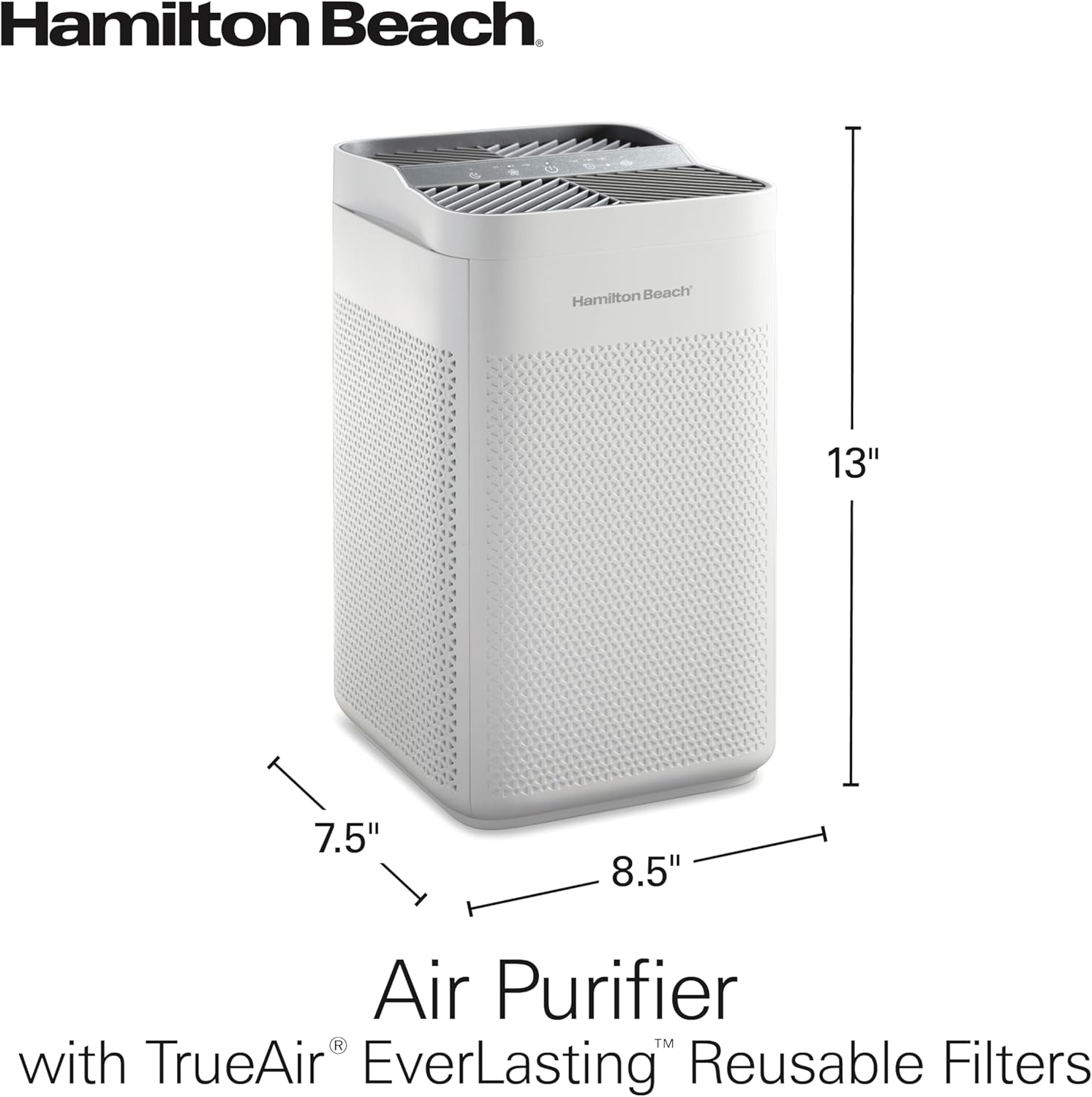 Hamilton Beach Air Purifier For Home With 2 TrueAir EverLasting Reusable Filters, For Medium Rooms Up To 827 sq. ft., Protects From Allergens, Odors, Irritants, Dust, Smoke, Pollen, White (20150) - Image 8