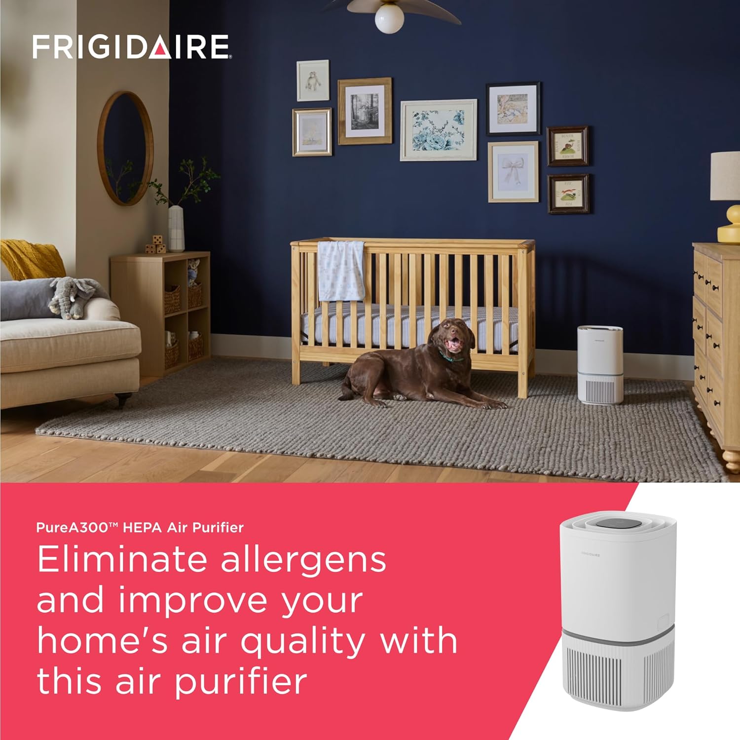 Frigidaire PureA300 HEPA Air Purifier for Small Bedrooms, Covers up to 850 Sq. Ft., 3-Stage Filtration, Energy Star Certification, Air Quality Monitoring, Smart Mode, Ultra Quiet, White - Image 2