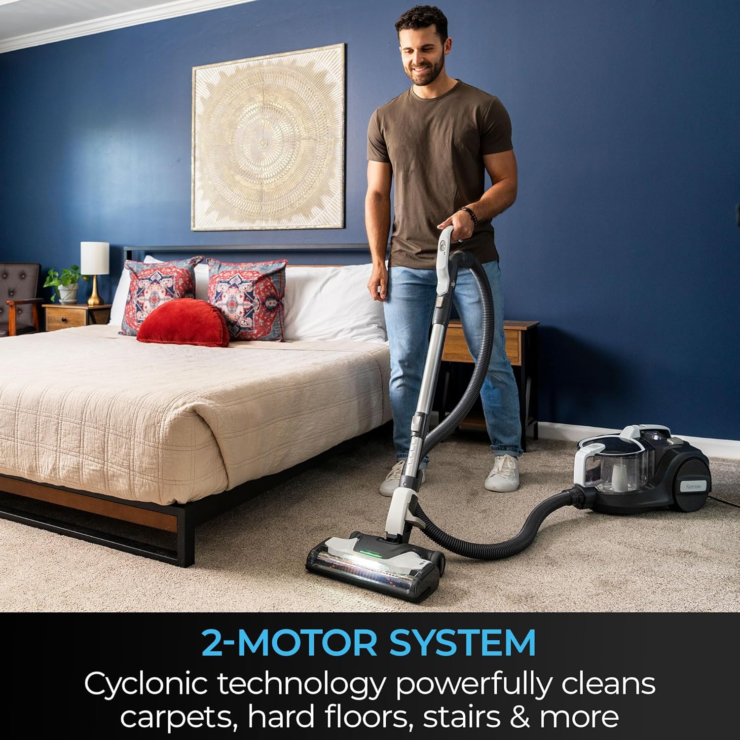 Kenmore DC5070 500 Series Bagless Canister Vacuum with Hair Eliminator Brushroll，2-Motor Cyclonic Technology, HEPA Filtration & 24' Auto Cord Rewind for Pet, Carpets, Hard Floors, Stairs, White - Image 2