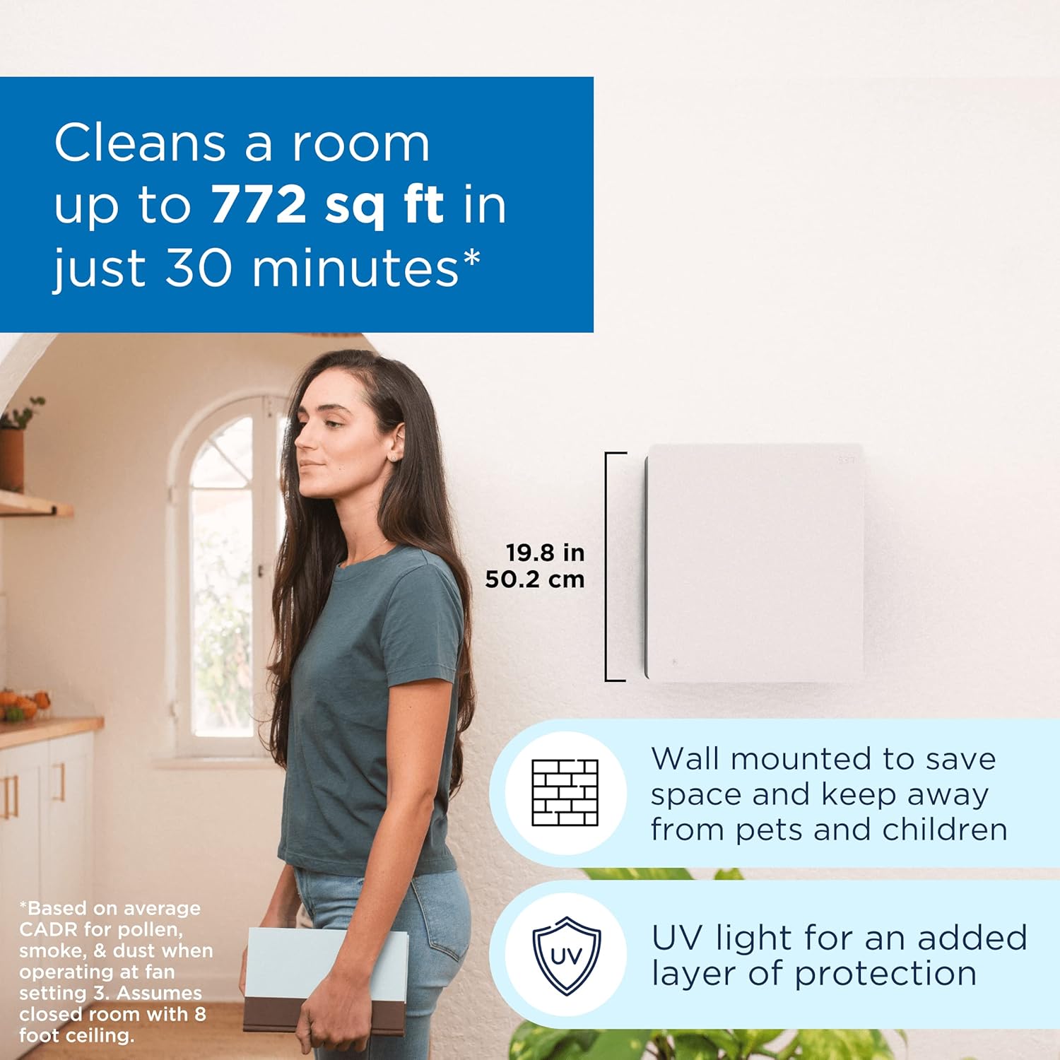 Medify MA-45 UV Light Air Purifier with True HEPA H13 Filter, Wall or Floor Mounted | 1,544 ft² Coverage in 1hr for Smoke, Dust, Odors, Pollen, Pet Dander | Removes to 0.1 Microns | White, 1-Pack - Image 2