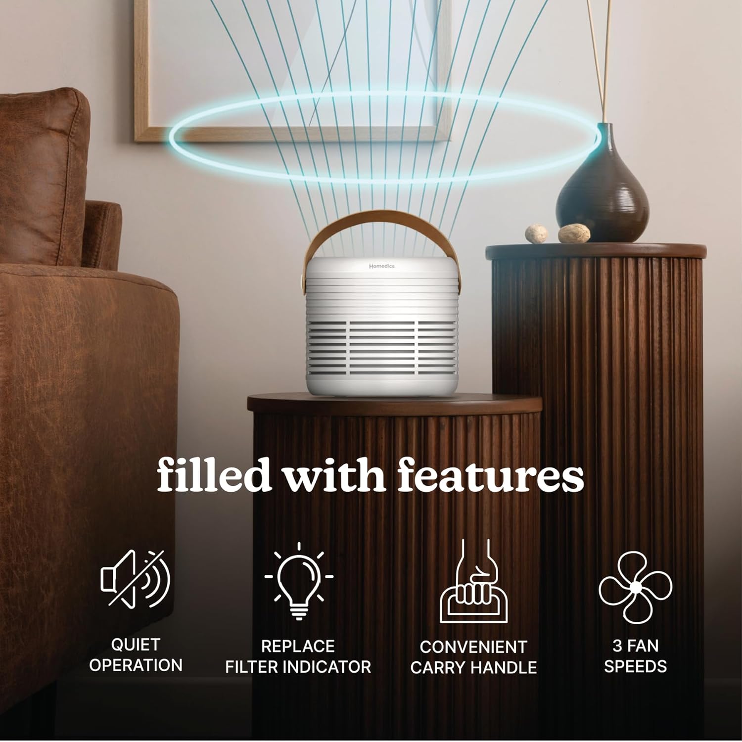 Homedics Air Purifier True HEPA Filter for Medium Rooms up to 447 Sq Ft Removes 99.97% Allergens, Odors & VOCs, Aromatherapy, 3 Fan Speeds, for Bedrooms, Living Rooms & Offices, Quiet Operation - Image 3