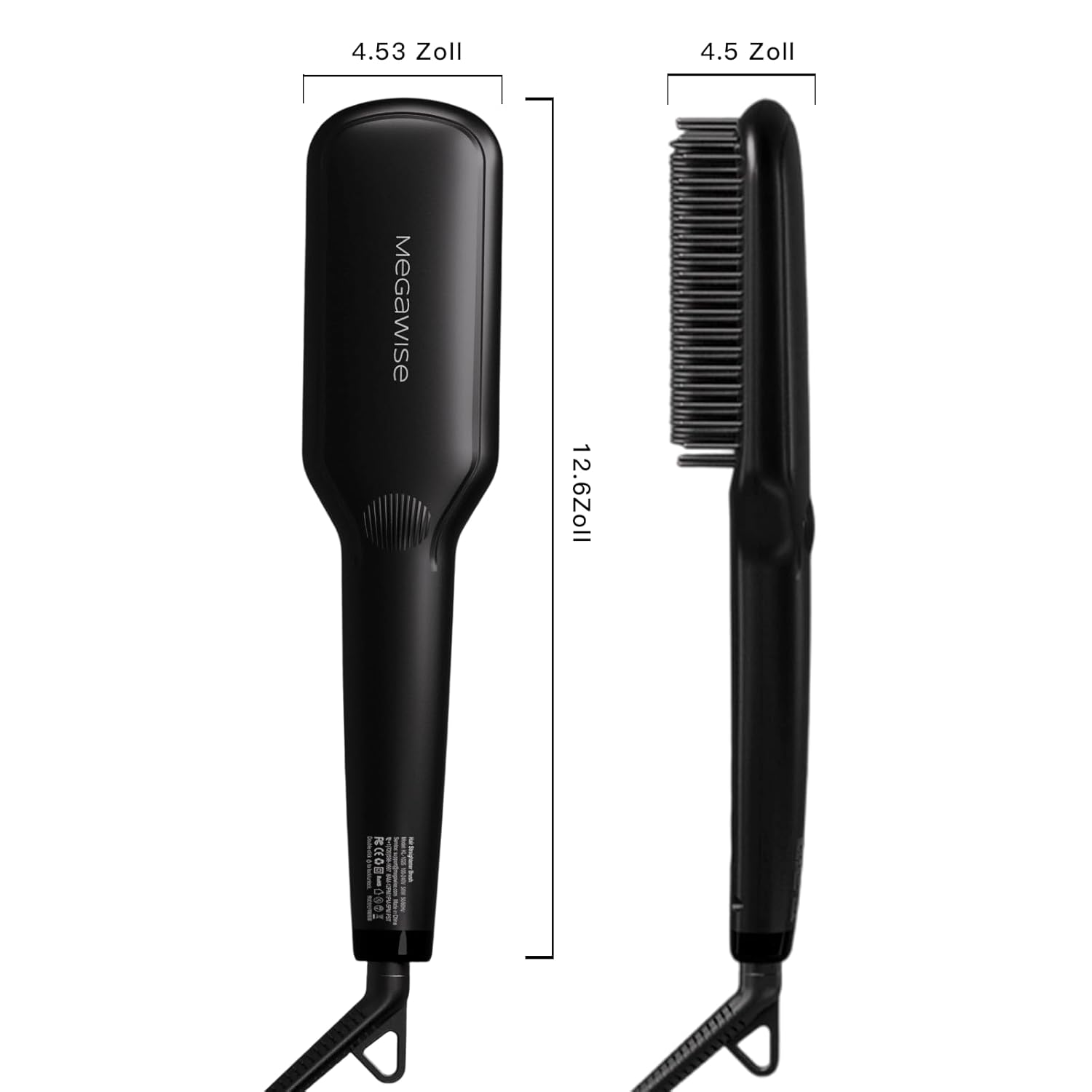 MEGAWISE Pro Ceramic Ionic Hair Straightener Brush for Home Salon, Straightening Hair Brush with 20s Heating Tech, Auto-Off, Anti-Scald with Universal Dual Voltage,Rotatable Power Cord, Black - Image 5