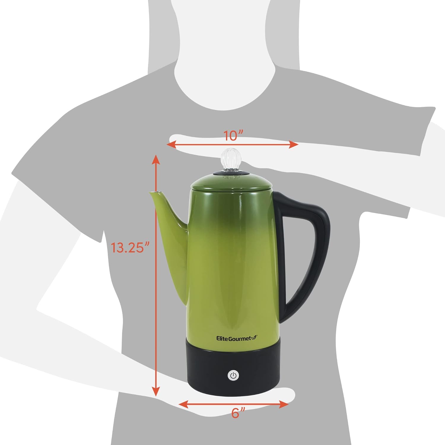 Elite Gourmet EC812G Vintage 50’s Electric Coffee Percolator Clear Brew Progress Knob Cool-Touch Handle Cord-less Serve, 12-Cup, Retro Green - Image 3