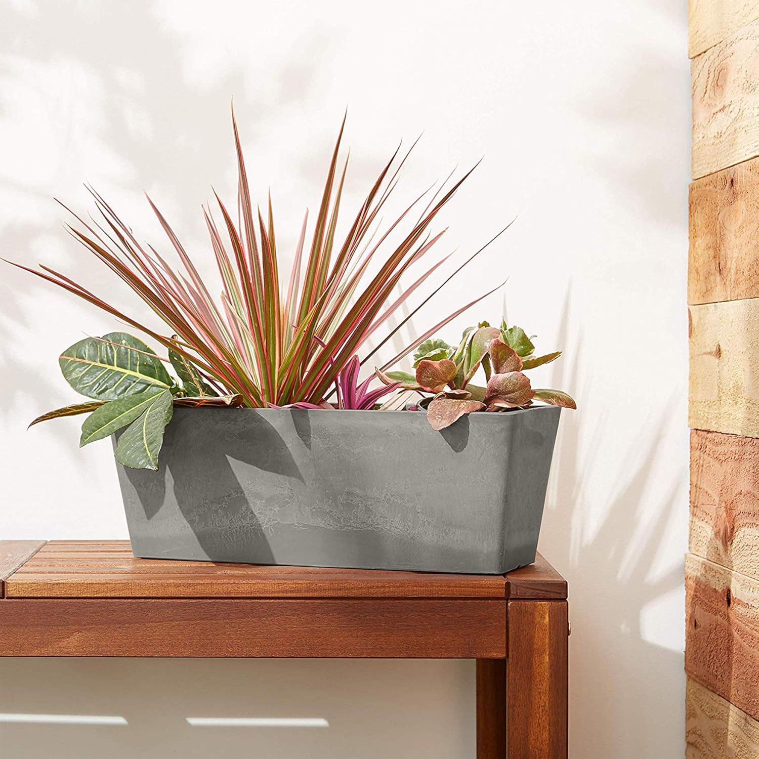 Arcadia Garden Products PSW U45CT Plastic/Stone/Wood Composite Simplicity Window Box, No Drainage Hole (Drillable), 17.5" x 7" x 6", Cement Color - Image 3