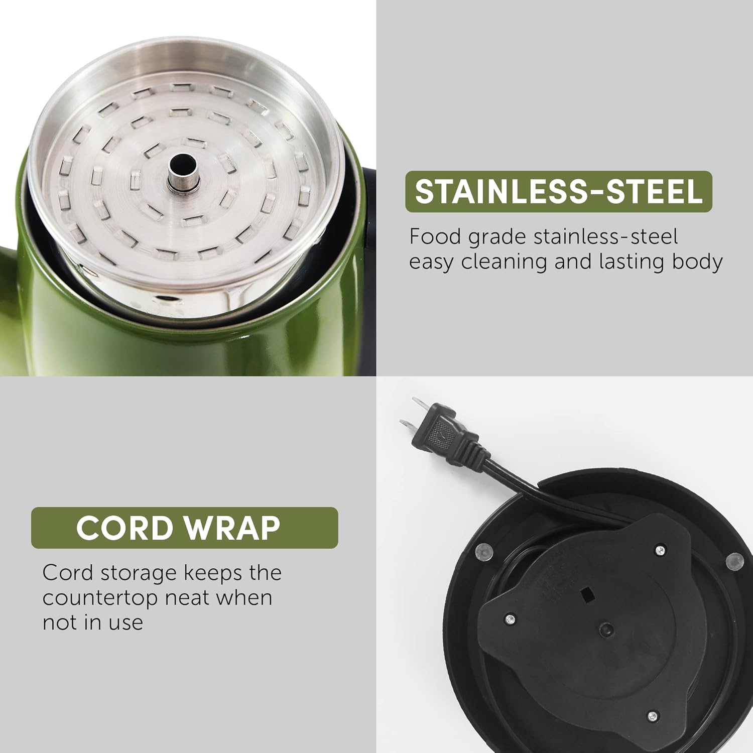 Elite Gourmet EC812G Vintage 50’s Electric Coffee Percolator Clear Brew Progress Knob Cool-Touch Handle Cord-less Serve, 12-Cup, Retro Green - Image 2