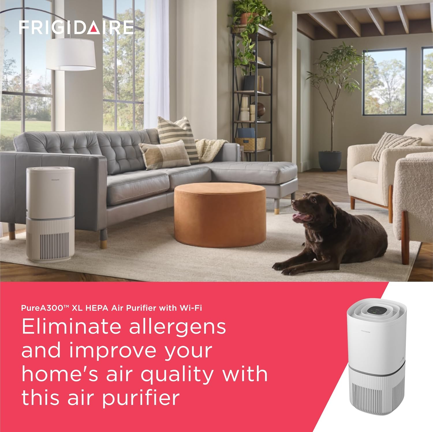Frigidaire PureA300 XL HEPA Air Purifier with Wi-Fi for Large Rooms, Covers up to 1,685 Sq. Ft., 3-Stage Filtration, Energy Star Certification, Air Quality Monitoring, Smart Mode, Ultra Quiet, White - Image 2